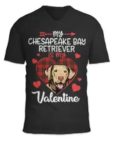 Chesapeake Bay Retriever Is My Valentine Red Plaid Heart 168 Unisex Jersey SS V-Neck T-Shirt black s