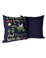 Work in my garden and hangout with my cats Cotton Drill Pillow (Dual Sided) navy 16x16in