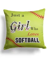 Softball Pillow- Just A Girl Who Loves Softball- Pillow Decor Cotton Drill Pillow (Dual Sided) white 16x16in