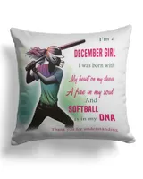 December Girl- Softball Pillow- Birthday Gifts For Girls- Softball Lovers Cotton Drill Pillow (Dual Sided) white 16x16in