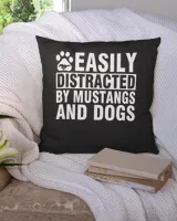 Easily Distracted by Mustangs and Dogs Funny Cotton Drill Pillow (Dual Sided) black 16x16in