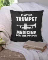 Playing trumpet medicine for the people limited tee Cotton Drill Pillow (Dual Sided) black 16x16in