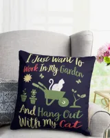 Work in my garden and hangout with my cats Cotton Drill Pillow (Dual Sided) navy 16x16in