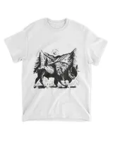 Bison art animal dashed black and white forest