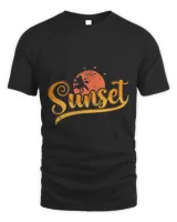 Sunset with Palm Tree View Unisex Standard T-Shirt black s