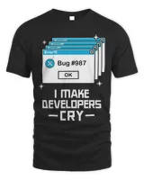 Funny QA Engineer QA Shirt I Make Developers Cry QA Tester Unisex Standard T-Shirt black s