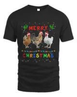 Merry Christmas Three Chickens Lights Unisex Standard T-Shirt black s