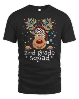 2nd Grade Squad Plaid Reindeer Santa Hat Teacher Christmas T-Shirt
