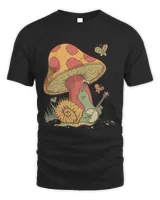 Cottage core snail playing banjo mushroom Unisex Standard T-Shirt black s