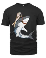 Funny Reptile Leopard Gecko Riding Shark Unisex Premium T-Shirt black s