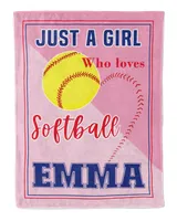 Personalized Name Softball  Blanket- Just A Girl Who Loves Softball- Softball Lovers- Softball Blankets Cozy Plush Fleece Blanket white 30x40in