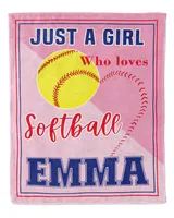 Personalized Name Softball  Blanket- Just A Girl Who Loves Softball- Softball Lovers- Softball Blankets Cozy Plush Fleece Blanket white 30x40in