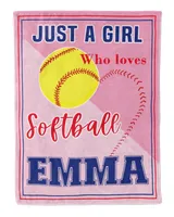 Personalized Name Softball  Blanket- Just A Girl Who Loves Softball- Softball Lovers- Softball Blankets Cozy Plush Fleece Blanket white 30x40in