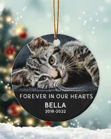 Personalized Custom Picture Cat Pet Name Memorial Christmas Ceramic Ornament Porcelain Ornament - Circle white one-sided __single