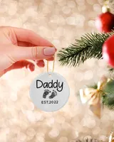 Personalized Custom New Dad Daddy Est Christmas Ceramic Ornament Porcelain Ornament - Circle white one-sided __single