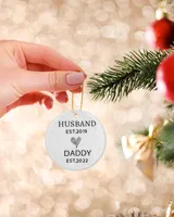 Personalized Custom New Dad Husband Daddy Est First Time Christmas Ceramic Ornament Porcelain Ornament - Circle white one-sided __single
