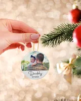 Personalized Custom Photo New Dad Est Daddy First Christmas Ornament Porcelain Ornament - Circle white one-sided __single