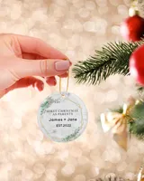 Personalized Custom New Mom And Dad First Christmas New Parents Ceramic Ornament Porcelain Ornament - Circle white one-sided __single