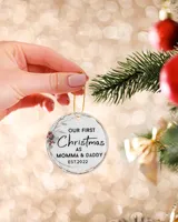Personalized Custom New Mommy And Daddy First Christmas Ceramic Ornament Porcelain Ornament - Circle white one-sided __single