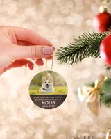 Personalized Custom Photo Dog Pet Memorial Sympathy Christmas Name Ceramic Ornament ORN14 Porcelain Ornament - Circle white one-sided __single