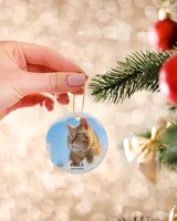 Personalized Custom Cat Pet Memorial Photo Christmas Name And DateYear Ceramic Ornament Porcelain Ornament - Circle white one-sided __single