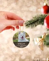 Personalized Custom Dog Puppies First Christmas Ceramic Ornament Porcelain Ornament - Circle white one-sided __single