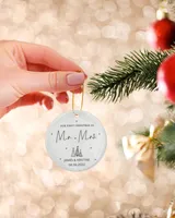 Personalized Custom Our First Christmas As Mr Mrs Married Ceramic Ornament Porcelain Ornament - Circle white one-sided __single