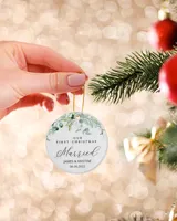 Personalized Custom Our First Christmas Newlywed Just Married Beautiful Floral Ceramic Ornament Porcelain Ornament - Circle white one-sided __single