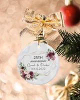 Personalized Custom 25th Anniversary 25 Years of Marriage Christmas 50th 40th 30th Ceramic Ornament Porcelain Ornament - Circle white one-sided __single