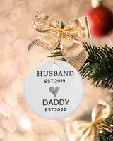 Personalized Custom New Dad Husband Daddy Est First Time Christmas Ceramic Ornament Porcelain Ornament - Circle white one-sided __single
