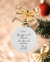Personalized Custom New Dad Husband Est Daddy First Christmas Ornament Porcelain Ornament - Circle white one-sided __single