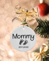 Personalized Custom New Mom Mommy Pregnancy Announcement Ceramic Ornament Porcelain Ornament - Circle white one-sided __single