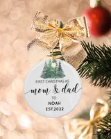 Personalized Custom New Mom And Dad First Christmas Ceramic Ornament Porcelain Ornament - Circle white one-sided __single