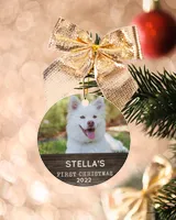 Personalized Custom Dog Puppies First Christmas Ceramic Ornament Porcelain Ornament - Circle white one-sided __single