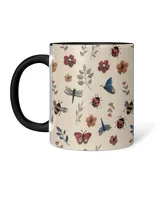 Personalized Beautiful Floral, Bee And Butterfly Accent Mug