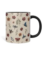 Personalized Beautiful Floral, Bee And Butterfly Accent Mug