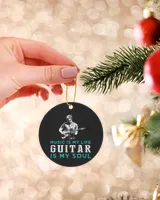 Music is my life guitar is my soul for the occasion of merry christmas and new year 2022 Wood Ornament - Circle black __one-sided single