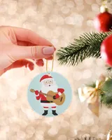 Santa claus plays guitar  for christmas and new year 2022 Wood Ornament - Circle white __one-sided single