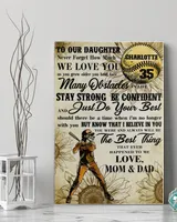 Personalized Softball My Our Daughter Poster/Canvas Lovely Gifts to Daughter from Family Ready To Hang Portrait Canvas white 11x14in
