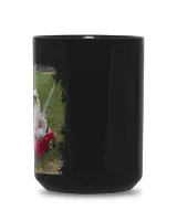 Koda Sits in The Car on the Grass Field Black Mug 15oz black 15oz
