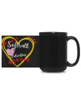 Softball Is My Valentine Mugs- Valentine Mug- For Softball Lovers Black Mug 15oz black 15oz