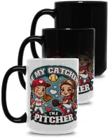 Valentine Mug- For Softball Lovers- Softball Mug Gifts- Be My Catcher I'm A Pitcher Magic Mug 15oz white 15oz