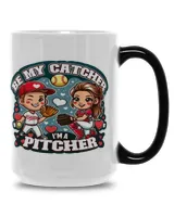 Valentine Mug- For Softball Lovers- Softball Mug Gifts- Be My Catcher I'm A Pitcher Magic Mug 15oz white 15oz