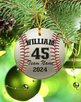 Personalized Custom Number Name Baseball Ornament  Gifts For Christmas Circle Ceramic Ornament white one-side single