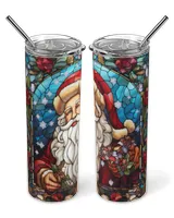 Christmas Stained Glass Santa Tumbler Skinny Tumbler white 20oz