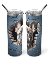 3D French Bulldog Tumbler 1 Skinny Tumbler white 20oz