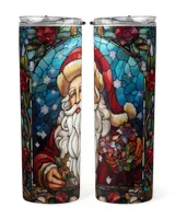 Christmas Stained Glass Santa Tumbler Skinny Tumbler white 20oz