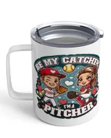 Valentine Mug- For Softball Lovers- Softball Mug Gifts- Be My Catcher I'm A Pitcher Insulated Mug white 10oz