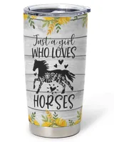 Custom Name Just A Girl Who Loves Horses Sunflower Full Printed Stainless Steel Tumbler (20oz) white 20oz