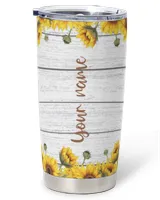 Personalized Name Cow Sunflower Full Printed Stainless Steel Tumbler (20oz) white 20oz